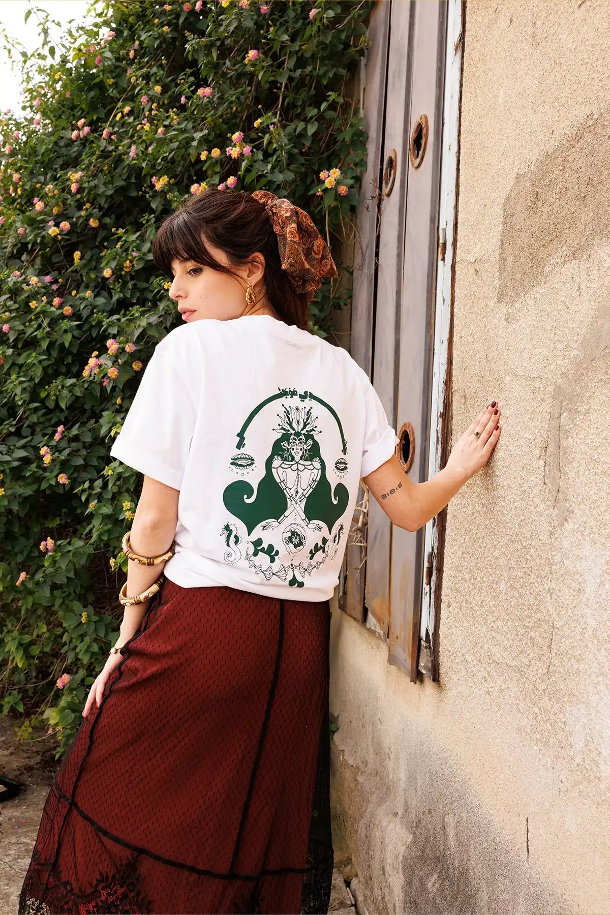 Mauj T-shirt Green Printing - White